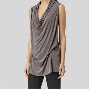 All Saints Black Amei Sleeveless Dress Shirt Blouse Adjustable Draping Luxury